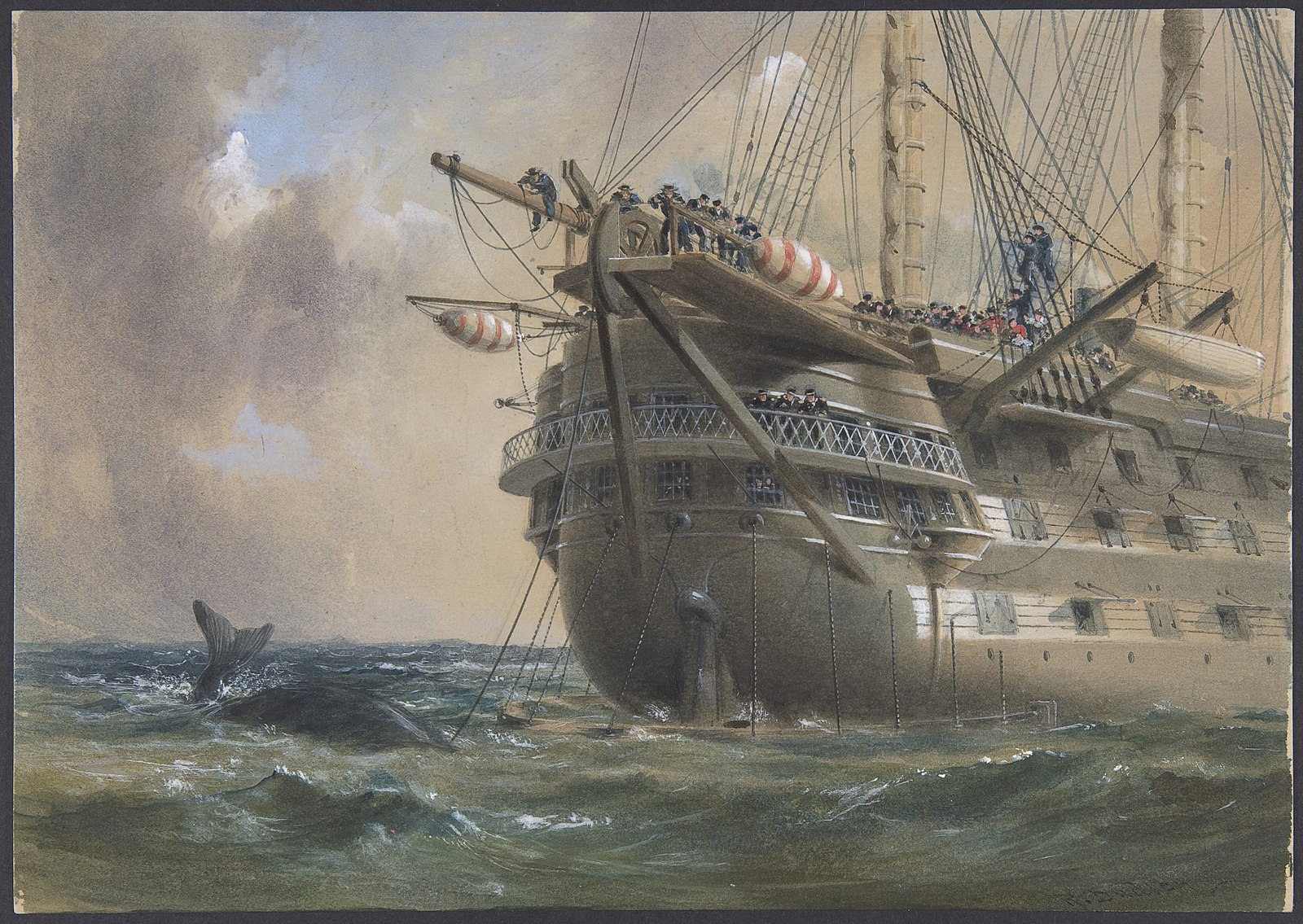 Touché, Coulé, Relié 1600px-H.M.S._Agamemnon_Laying_the_Atlantic_Telegraph_Cable_in_1858-_a_Whale_Crosses_the_Line_MET_DP801262_s